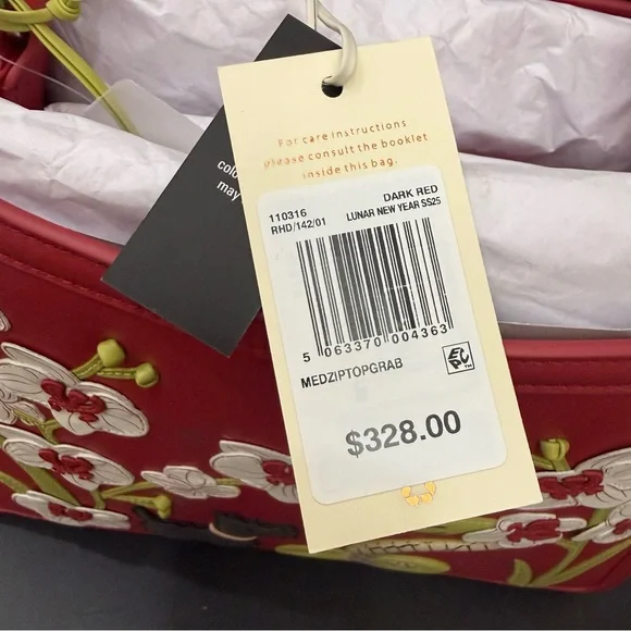 RADLEY London Red LUNAR NEW YEAR 2025 3D Flower Snake Zip Top Grab Crossbody Bag - Picture 14 of 16